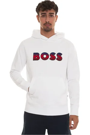 HUGO BOSS Sweathshirts & Hoodies, Herre, Hvid, 2XL, Bomuld, Maxi Logo Hættetrøje