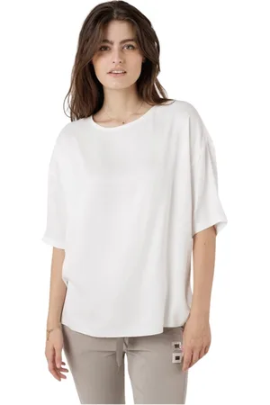 10 days Top, Dame, Hvid, XS, Satin, Satin Bluse med Rund Hals og Korte Ærmer