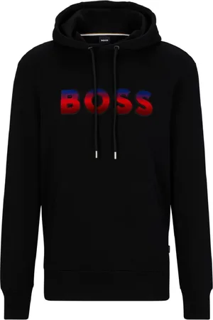 HUGO BOSS Sweathshirts & Hoodies, Herre, Sort, S, Bomuld, Sort hættetrøje med centralt logo