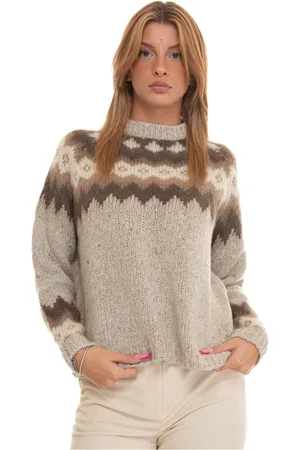 Woolrich Strik, Dame, Brun, XS, Uld, Tile Print Oversize Pullover
