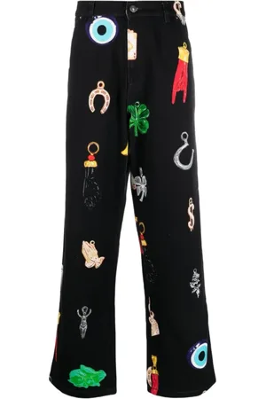 Sky High Farm Bukser, Herre, Sort, L, Bomuld, Sorte højtaljede jeans med grafisk print