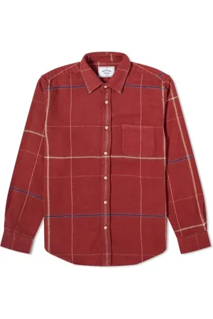 Portuguese Flannel Skjorte, Herre, Rød, S, Bomuld, Bordeaux Check Skjorte