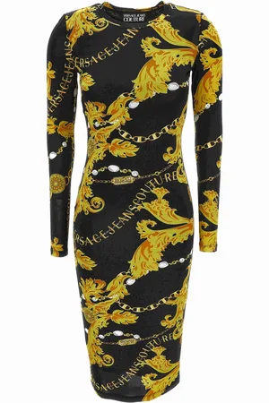 VERSACE Kjole, Dame, Flerfarvet, S, Organzino Print Chaincouture Kjole