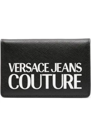 VERSACE Tilbehør, Herre, Sort, ONE SIZE, Læder, Sort læderpung med hvidt logo print