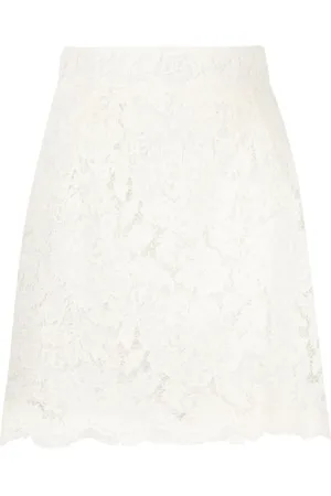 Dolce & Gabbana Nederdel, Dame, Hvid, 2XS, Hvid Blonde-Detalje Mininederdel