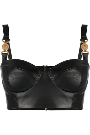 VERSACE Top, Dame, Sort, XS, Læder, Sort Medusa Læder Bralette