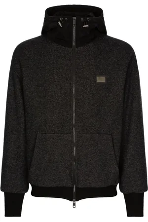 Dolce & Gabbana Sweathshirts & Hoodies, Herre, Sort, M, Uld, Sorte Jakker med Snøre Hætte og Logo Plak