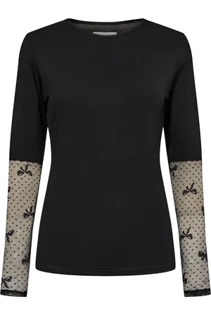 Liberté Top, Dame, Sort, S, Nylon, - Isa LS Lace Sleeve Blouse, 21348 - Bow Lace