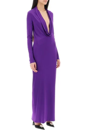 VERSACE Kjole, Dame, Lilla, S, Maxi kjole med cowl neck