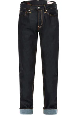 Evisu Jeans, Herre, Blå, W33, Denim, Carrot Fit Denim Jeans med Kumadori Daruma Grafik
