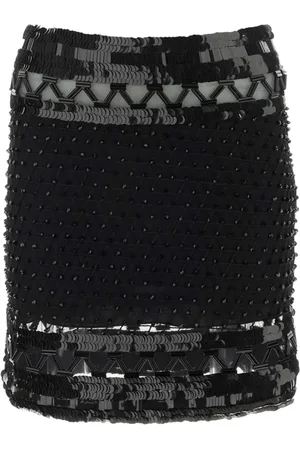 Alberta Ferretti Nederdel, Dame, Sort, XS, Pyntet Mesh Mini Nederdel