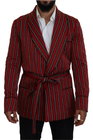 Dolce & Gabbana Jakke, Herre, Rød, M, Polyester, Lang rød stribet badekåbe med bælteslukning