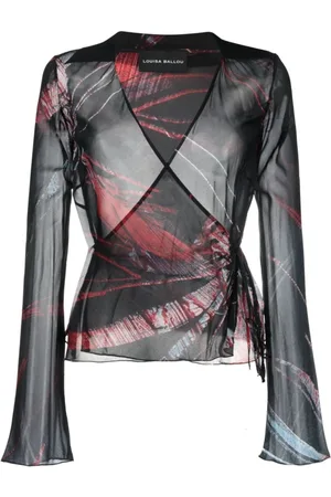 Louisa Ballou Bluser & Skjorter, Dame, Sort, S, Uld, Abstrakt Mønster Wrap Bluse