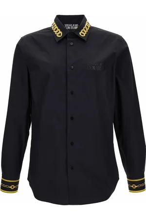 VERSACE Skjorte, Herre, Sort, M, Nylon, Slim Fit Chain Panel Nylon Skjorte