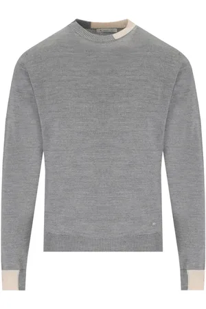 Manuel Ritz Sweathshirts & Hoodies, Herre, Grå, 2XL, Uld, Grå uld crewneck jumper med beige detaljer
