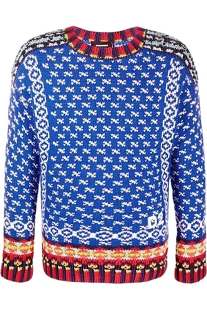 Dsquared2 Strik, Herre, Blå, S, Bomuld, Intarsia Uld og Bomuld Pullover