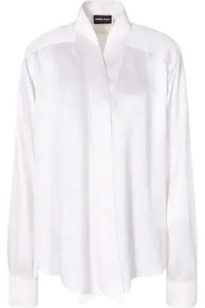 Giorgio Armani Bluser & Skjorter, Dame, Hvid, XS, Satin, Silkeskjorte med tørklædeeffekt