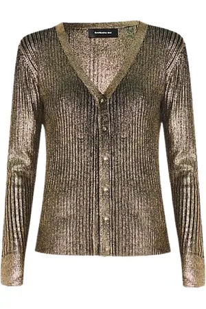 BARBARA BUI Top, Dame, Grøn, L, Bomuld, Metallic Ribstrik Cardigan