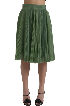 Dolce & Gabbana Nederdel, Dame, Grøn, S, Bomuld, Metallic Grøn Højtaljet A-line Plisseret Nederdel