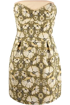 Dsquared2 Kjole, Dame, Grøn, S, Tyl, Grøn Blomstret Stropløs Kjole