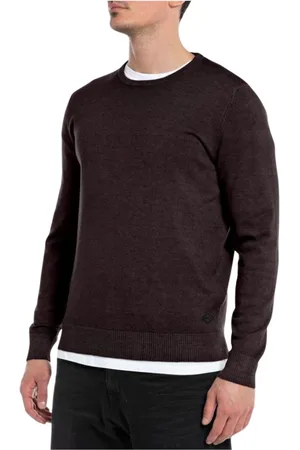 Replay Strik, Herre, Lilla, 2XL, Uld, Regular Fit Plum Skjorte