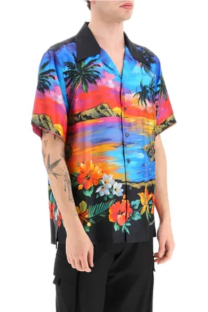 Dolce & Gabbana Skjorte, Herre, Flerfarvet, L, Kortærmet silkeskjorte med Hawaii-print