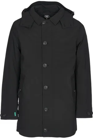 save the duck Jakke, Herre, Sort, 2XL, Uld, Sort Trenchcoat med Aftagelig Hætte