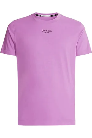 Calvin Klein Top, Herre, Lilla, 2XL, Lilla ensfarvet rund hals T-shirt