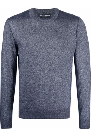 Dolce & Gabbana Strik, Herre, Blå, 2XL, Cashmere, Blå Silke og Cashmere Sweater