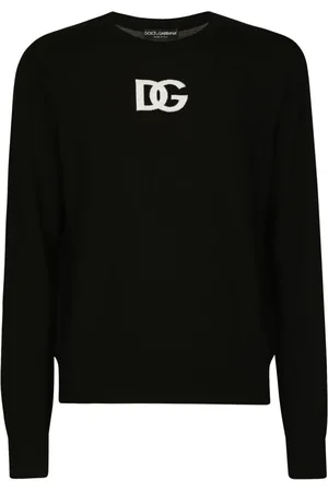 Dolce & Gabbana Sweathshirts & Hoodies, Herre, Sort, 2XL, Uld, Sort Logo Striktrøje