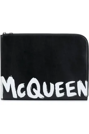 Alexander McQueen Tilbehør, Herre, Sort, ONE SIZE, Uld, Sort logo-print dokumentholder