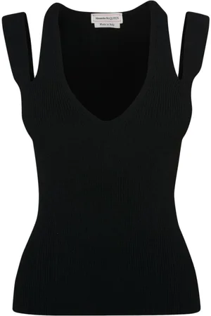 Alexander McQueen Top, Dame, Sort, L, Uld, Sort Top med Dobbelt Stropper