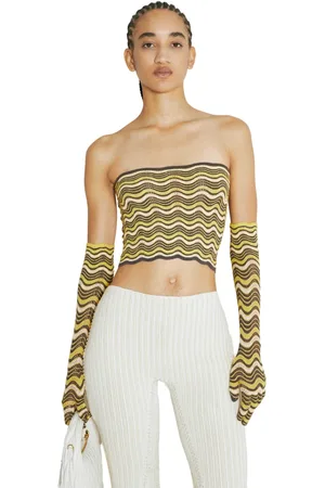 Isa Boulder Top, Dame, Gul, L, Uld, Wave Strikket Bandeau Top og Handske Sæt