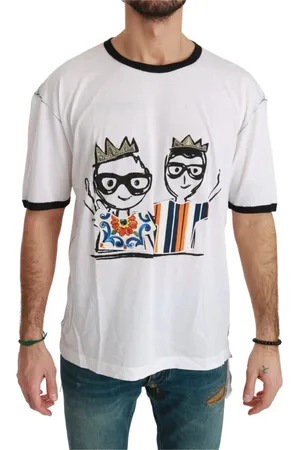 Dolce & Gabbana Top, Herre, Hvid, XS, Bomuld, Hvid Mænd Print Bomuld T-shirt