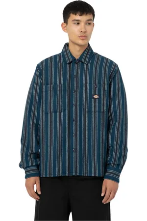 Dickies Skjorte, Herre, Blå, XL, Uld, Mørk Stribet Western Skjorte