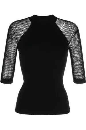 Stella McCartney Bluser & Skjorter, Dame, Sort, M, Uld, Sort Mesh Panel Strik