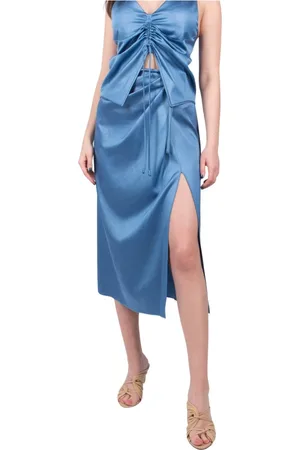 Nanushka Nederdel, Dame, Blå, M, Satin, Draped Midi Wrap Nederdel i Blå Satin