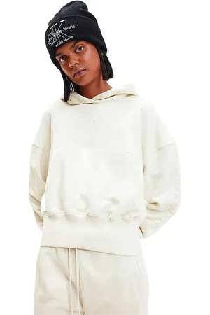 Calvin Klein Sweathshirts & Hoodies, Dame, Hvid, L, Uld, Hvid Hættetrøje til Kvinder