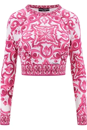 Dolce & Gabbana Top, Dame, Lyserød, 2XS, Silke Maiolica Print Crop Top