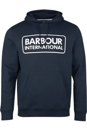 Barbour Sweathshirts & Hoodies, Herre, Blå, M, Bomuld, Navy Pop Over Hoodie med Brand Logo