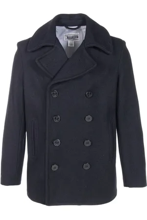 Schott NYC Frakke, Herre, Blå, 2XL, Bomuld, Klassisk Navy Peacoat med dobbeltradet knapper