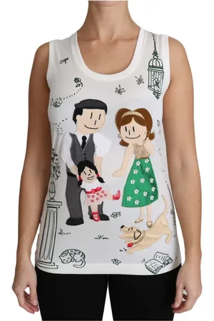 Dolce & Gabbana Top, Dame, Hvid, L, Bomuld, Ærmeløs skjorte med logo detaljer