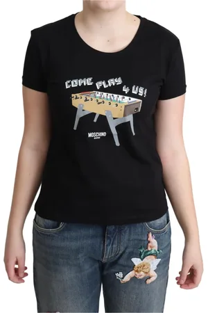 Moschino Top, Dame, Sort, XS, Uld, Legefuld Print Basis T-shirt