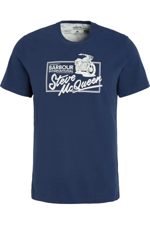 Barbour Top, Herre, Blå, M, Bomuld, Eddie T-Shirt med Motorcykel Print