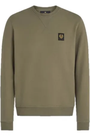 Belstaff Sweathshirts & Hoodies, Herre, Grøn, S, Bomuld, Klassisk Olive Sweatshirt med Bouclé Bomuld