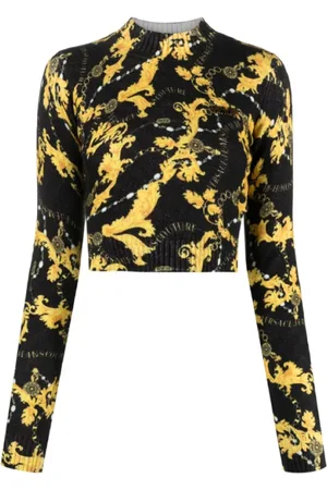 VERSACE Top, Dame, Sort, XS, Bomuld, Sort Cropped Chain Couture Sweater