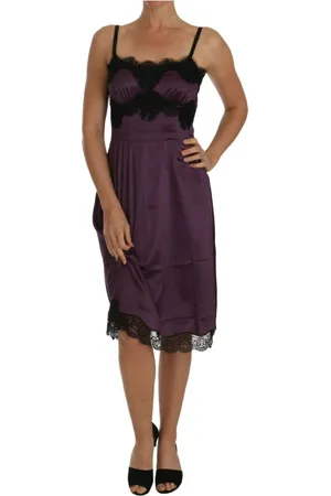 Dolce & Gabbana Kjole, Dame, Lilla, XS, Bomuld, Lilla Silke Stretch Sort Blonde A-Line Kjole