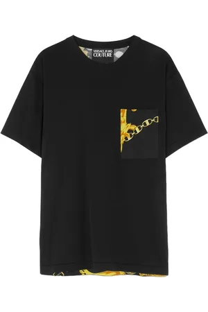 VERSACE Top, Herre, Sort, L, Bomuld, Kortærmet T-shirt med Chain Couture Print