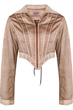 Jean Paul Gaultier Jakke, Dame, Brun, 3XS, Bomuld, Brun Paneleret Snøret Jakke