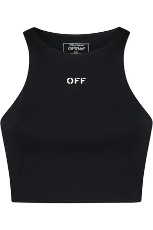 OFF-WHITE Top, Dame, Sort, S, Sort Crop Top med Logo Print
